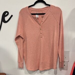 American Eagle Outfitters Waffle Henley Long Sleeve Top - Dusty Pink